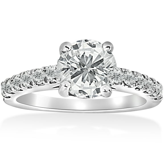 Pompeii 1 1/2 ct Diamond Solitaire With Accents Round Engagement Ring 14k White Gold