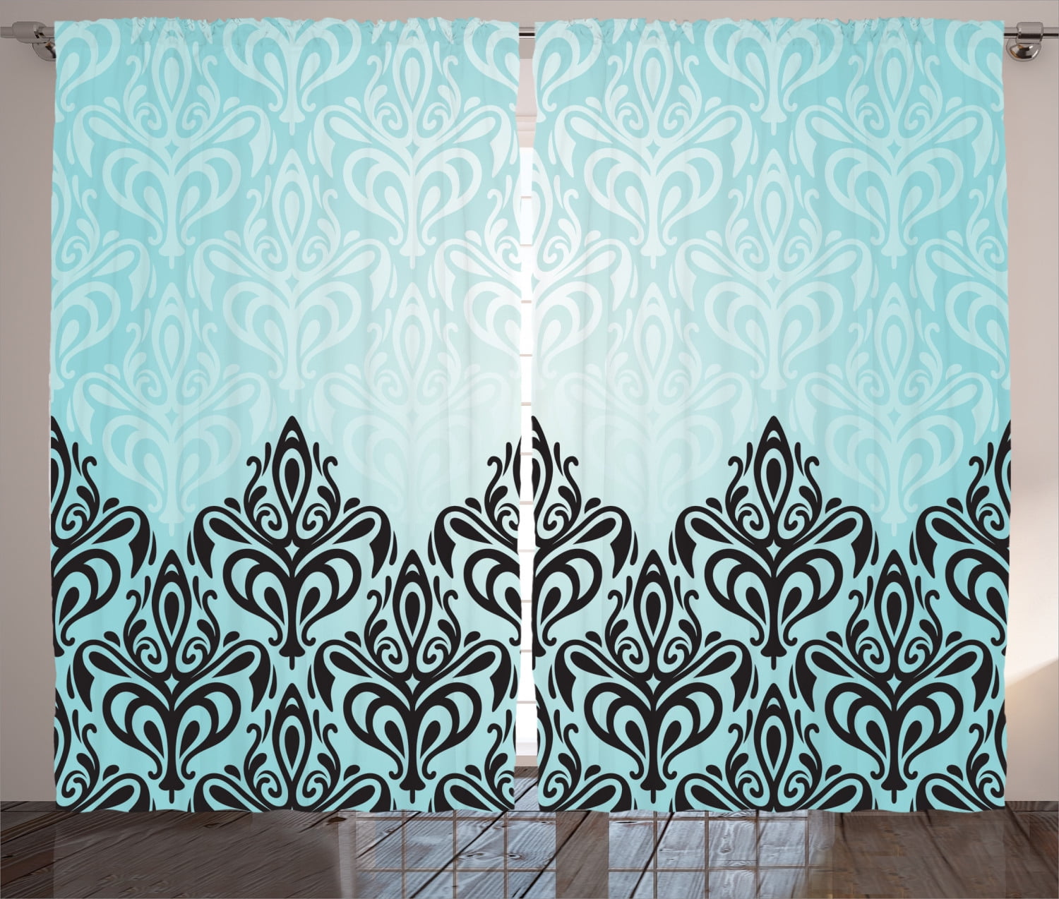 Damask Curtains 2 Panels Set Modern Damask Motif With Symmetric