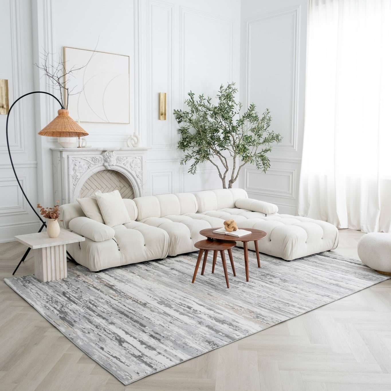 Tapis d'interieur Rug Branch Atlas Camo, gris beige, moderne - Salon, chambre, salle a manger et cuisine