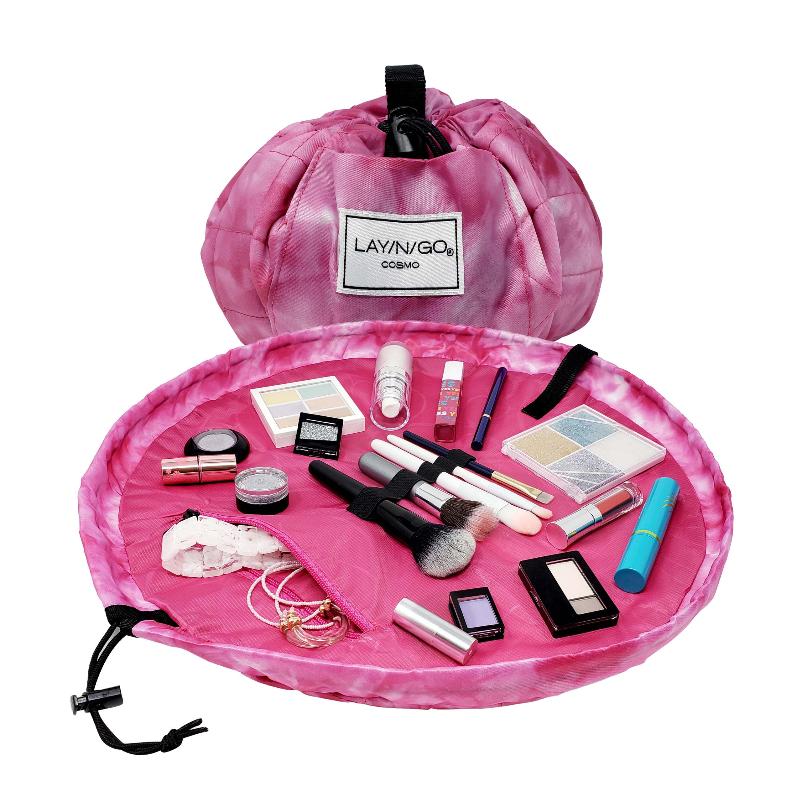 Color Block Pink and Aqua Canvas Makeup Bag