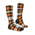 thumbnail image 3 of Vsdgher Orange Plaid Print Thigh High Socks Extra Long Stretchy Sock Women Over Knee High Opaque Stocking Daily Wear, 3 of 5