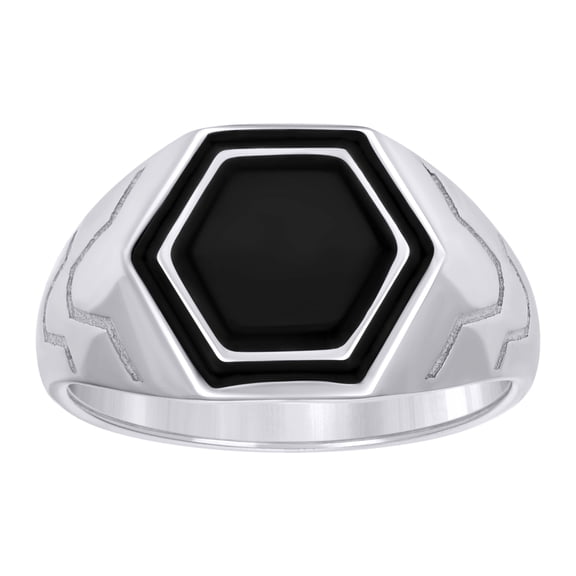 925 Sterling Silver Mens Black Enameled Octagon Head Fashion Ring Size 7
