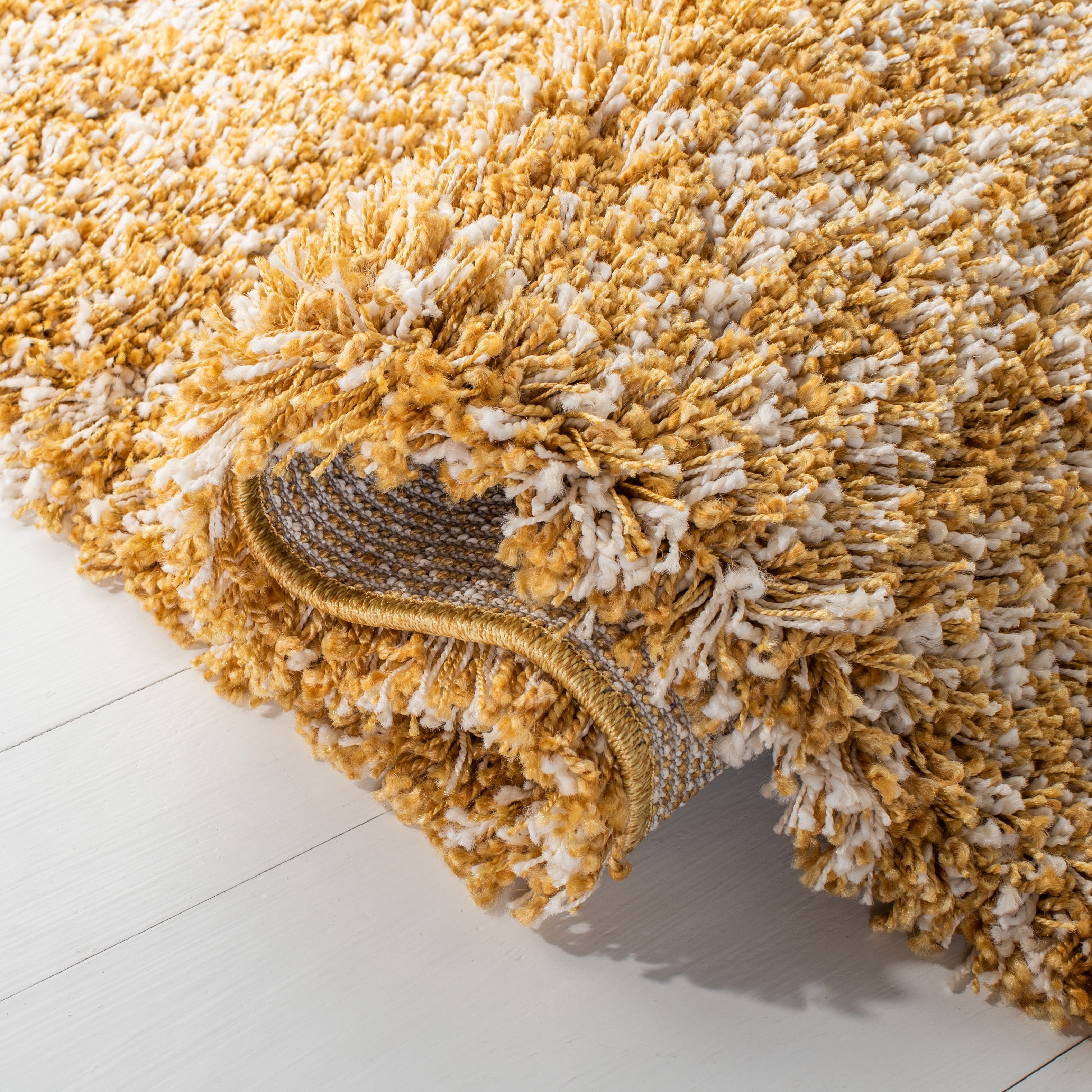 SAFAVIEH Hudson Shag Jaden Striped Runner Rug, Gold/Ivory, 2'3" x 8'