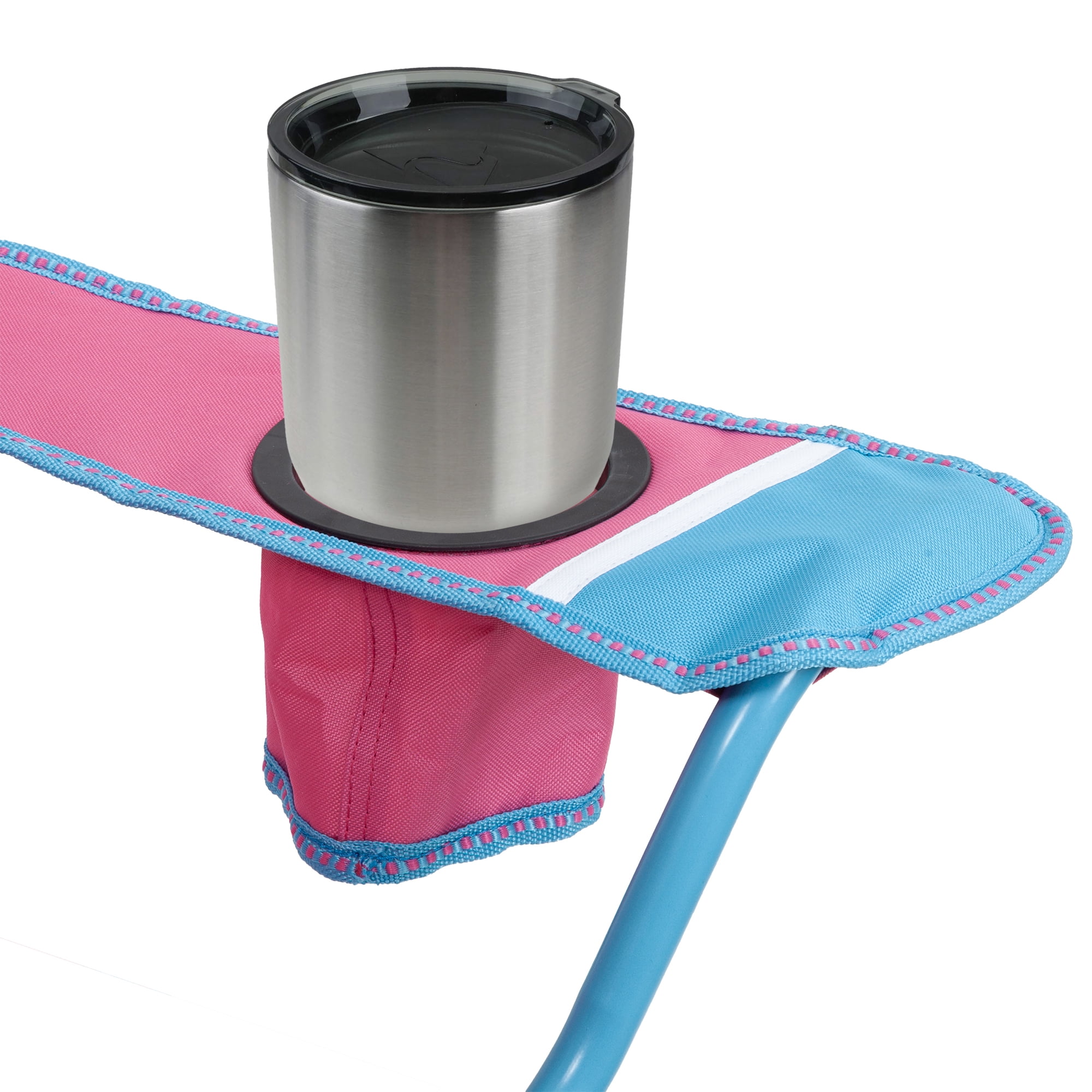 Macsports Oversized Folding Camp Chair with Cup Holders, Pink with Blue Accents and Frame