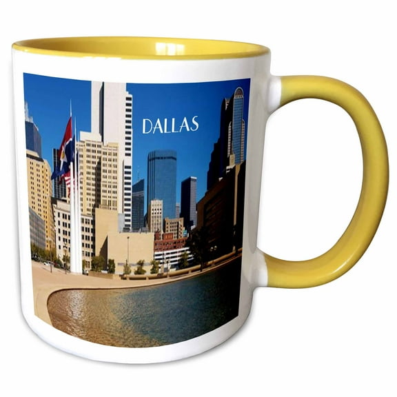 3drose, Downtown Dallas Texas, 11oz Two-tone Yellow Mug