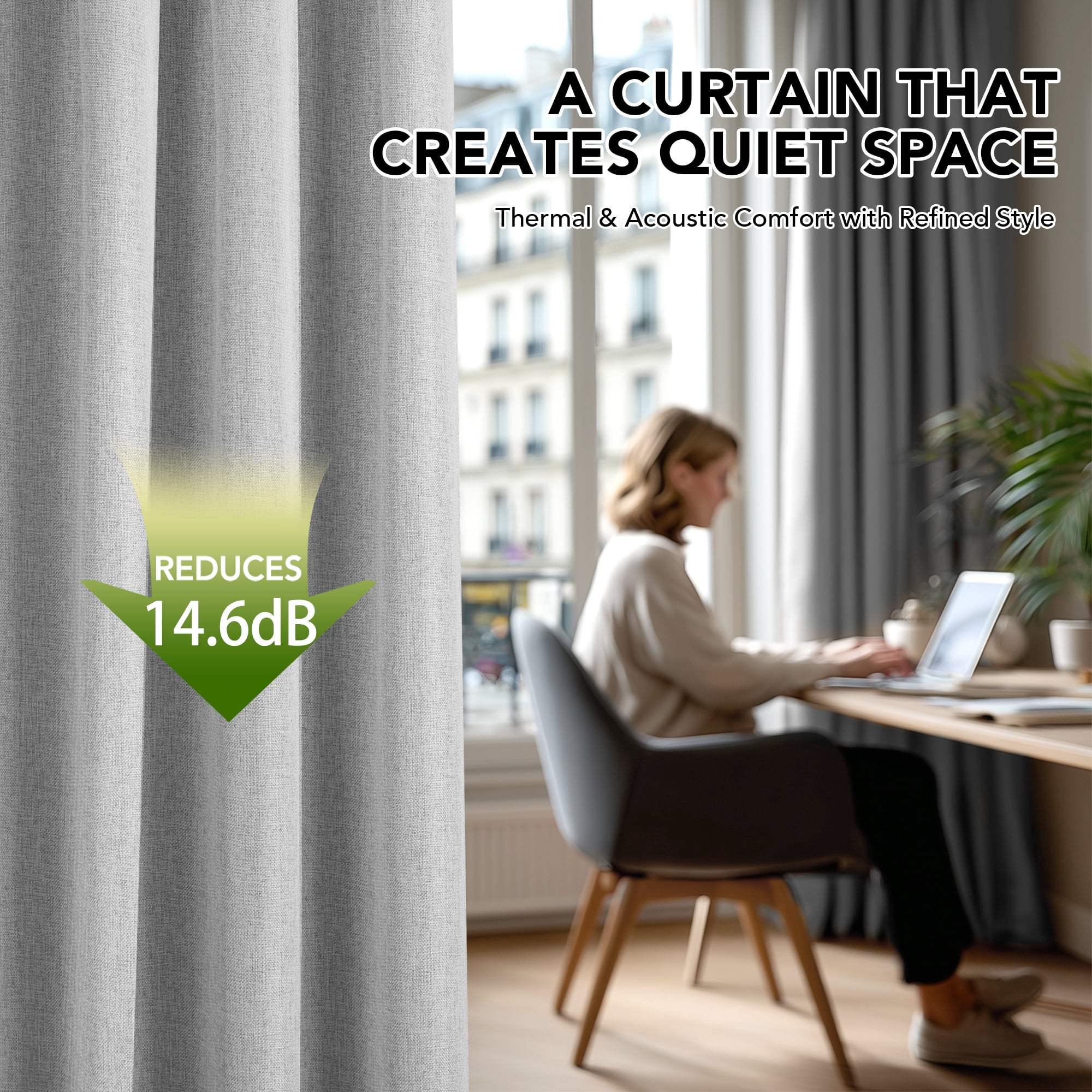 Deconovo Linen Textured 100% Blackout Drapes, Thermal Insulated Back Tab, 2 Panels, Light Gray, 52" x 84"