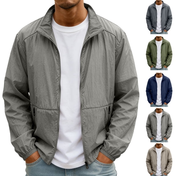HAJWOH Men's Lightweight Stand Collar Jacket Windproof Softshell Zip Up Outerwear for Spring Fall Hiking Travel Casual