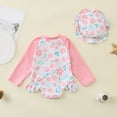 thumbnail image 4 of mgoYE Swimsuit for Baby Girl 6 Months Baby Girl Swimsuit Long Sleeve One-Piece Swimwear with Hat Rash Guard Ruffle Floral Zipper Beach Infant Bathing Suit(Pink,6-9 Months), 4 of 4