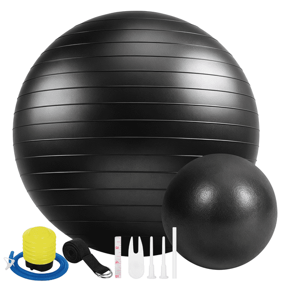 Cshidworld Exercise Ball Set, Yoga Ball with 9-Inch Pilates Ball, Stretch Strap & Foot Pump, Anti-Burst Extra Thick Stability Ball for Core Workout, Balance Training, Home Gym, 26 in (65 cm)