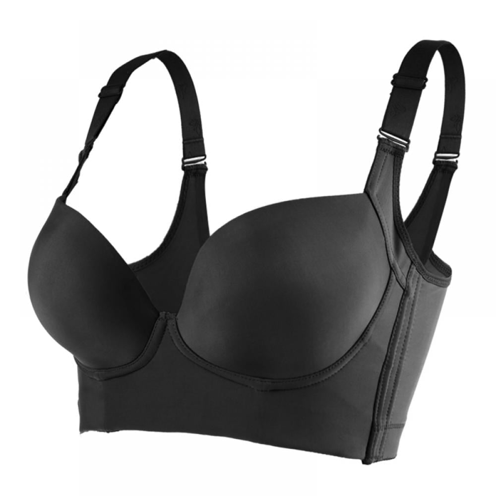 Bazyrey Deep Cup Bra Hide Back Fat Bras, Seamless Wire Free Everyday Bras  for A to E Cups, Plunge Padding Lift Up Basic Bras for Women