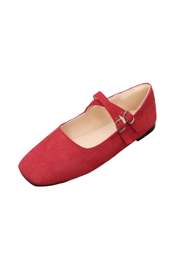 Ballet Flats for Women Square Toe Solid Color Lightweight Mary Jane Flats with Ankle Strap Comfy Soft Causal Work Walking Shoes