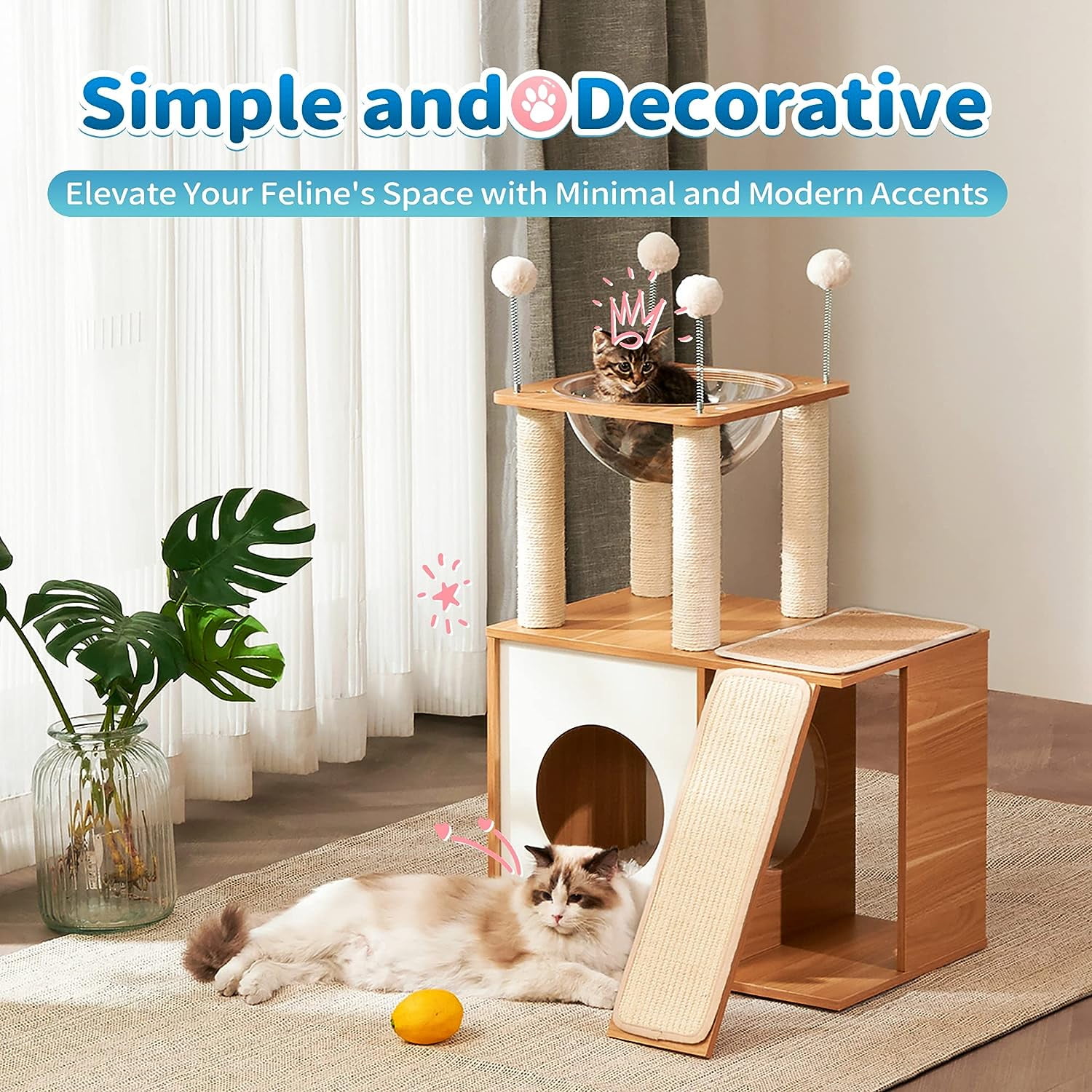 Made4Pets 35" Extra Tall Cat Tree Heavy Duty Condo with Scratch Post and Ramp