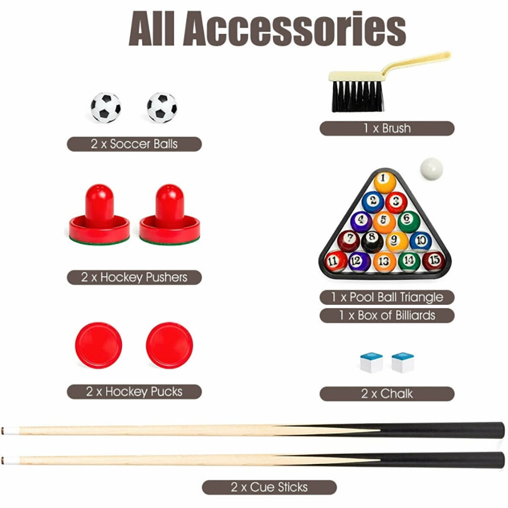 Canddidliike 48 Inch 3-In-1 Multi Combo Game Table, Game Table with Soccer for Game Rooms, Air Hockey Table, Brown