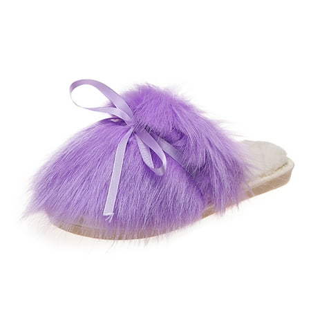 

Cptfadh Slippers For Women Shoes Women s Fashion Bowknot Pure Color Furry Flat Warm Baotou Cotton Slippers
