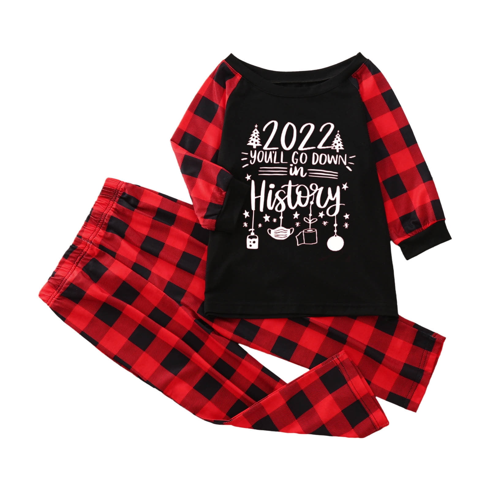 Family Christmas Pjs Matching Sets Cute Print Top and Plaid Pants Outfits Wear Home 2022 Happy New Years Pajamas Set
