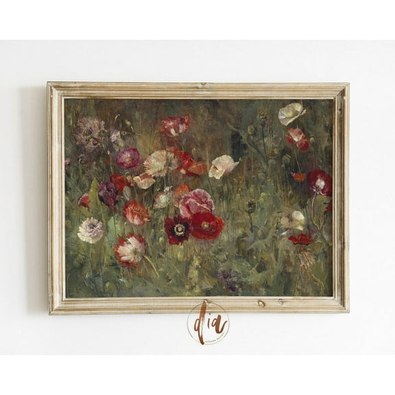 Vintage Flower Garden Print, Horizontal Wall Art, Bed Of Poppies, Antique Floral Painting, Landscape Print Wall Art Prints Wall Art, Modern Wall Decor, 8x12 UNFRAMED