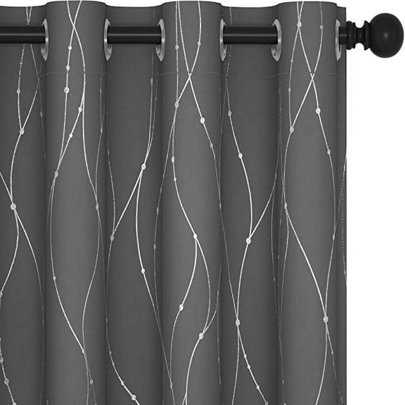 Bailu Grey Blackout Grommet Curtains for Bedroom and Living Room, 63 Inch Long - Thermal Insulated Window Curtains, Dots Pattern (52 x 63 Inch, Dark Grey, 1 Panels), W52 X L63