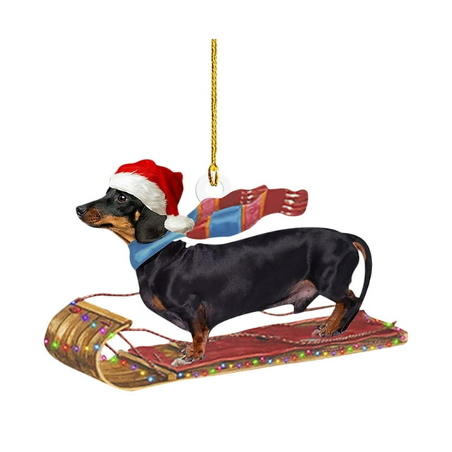 Adorno navideño para árbol de Navidad con forma de perro salchicha, regalo para accesorios de interior de coche. Estilo A
