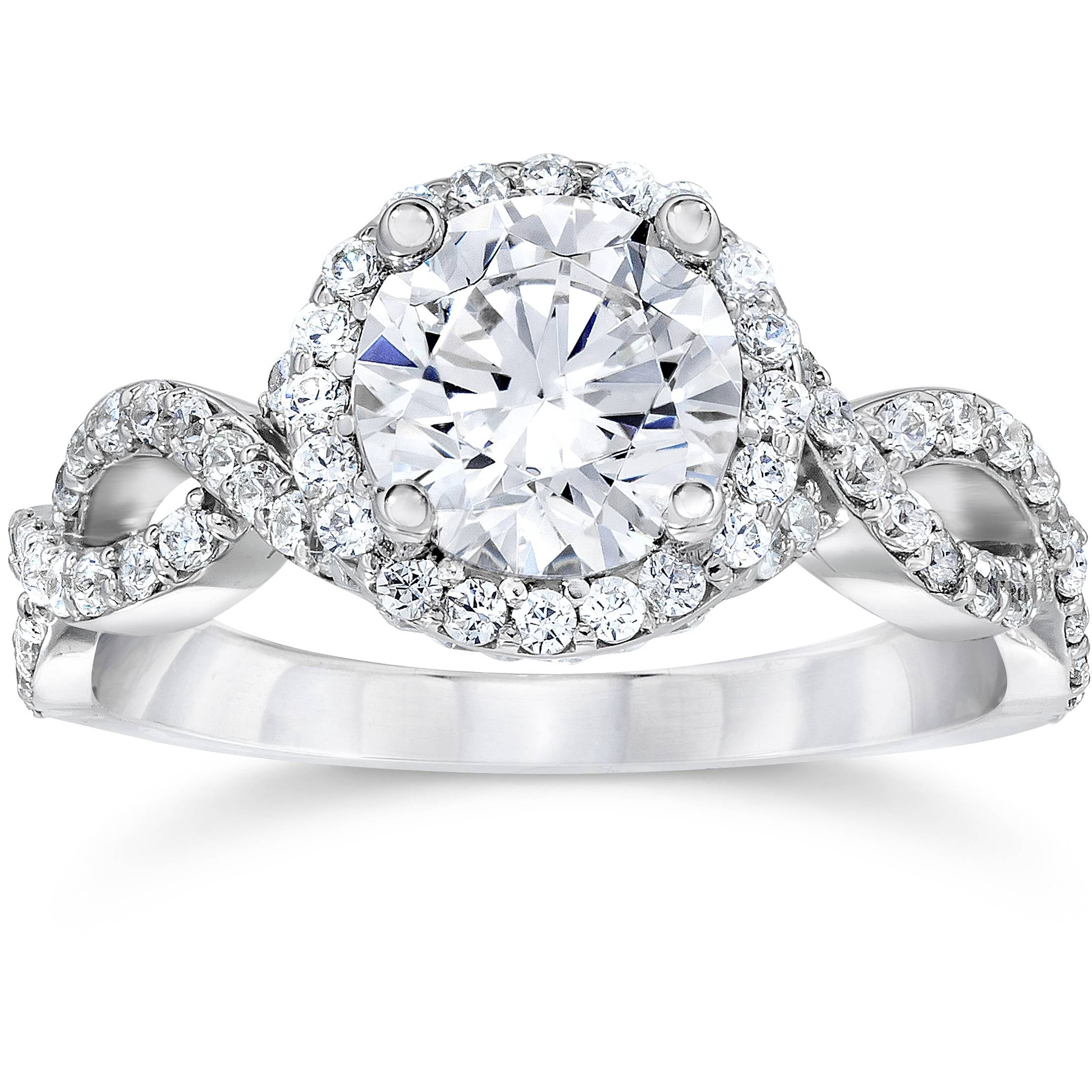 Bague De Fiançailles Simulée Or Blanc 14k - Diamant Double Halo 2,25 Carats - Tailles US 4 à 12 - Neuf