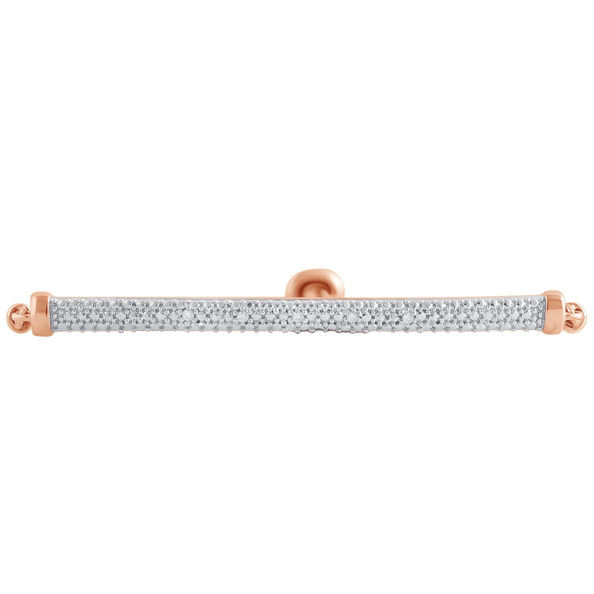 Diamond Accent 14K Rose Gold over tone Brass Adjustable Bolo Bar Bracelet, 8.5 Inch.