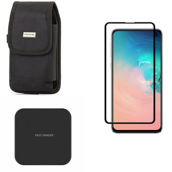 Galaxy S10e Case Belt Clip w Screen Protector w Wireless Charger - Swivel Holster Rugged, Tempered Glass 5D Curved Edge, Fast 7.5W and 10W Charging Pad for Samsung Galaxy S10e Phone