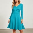 thumbnail image 4 of Gytharion Women's A Line Dresses V Neck Long Sleeve Swing Dresses Solid Color Casual Daily Mini Dresses, 4 of 7