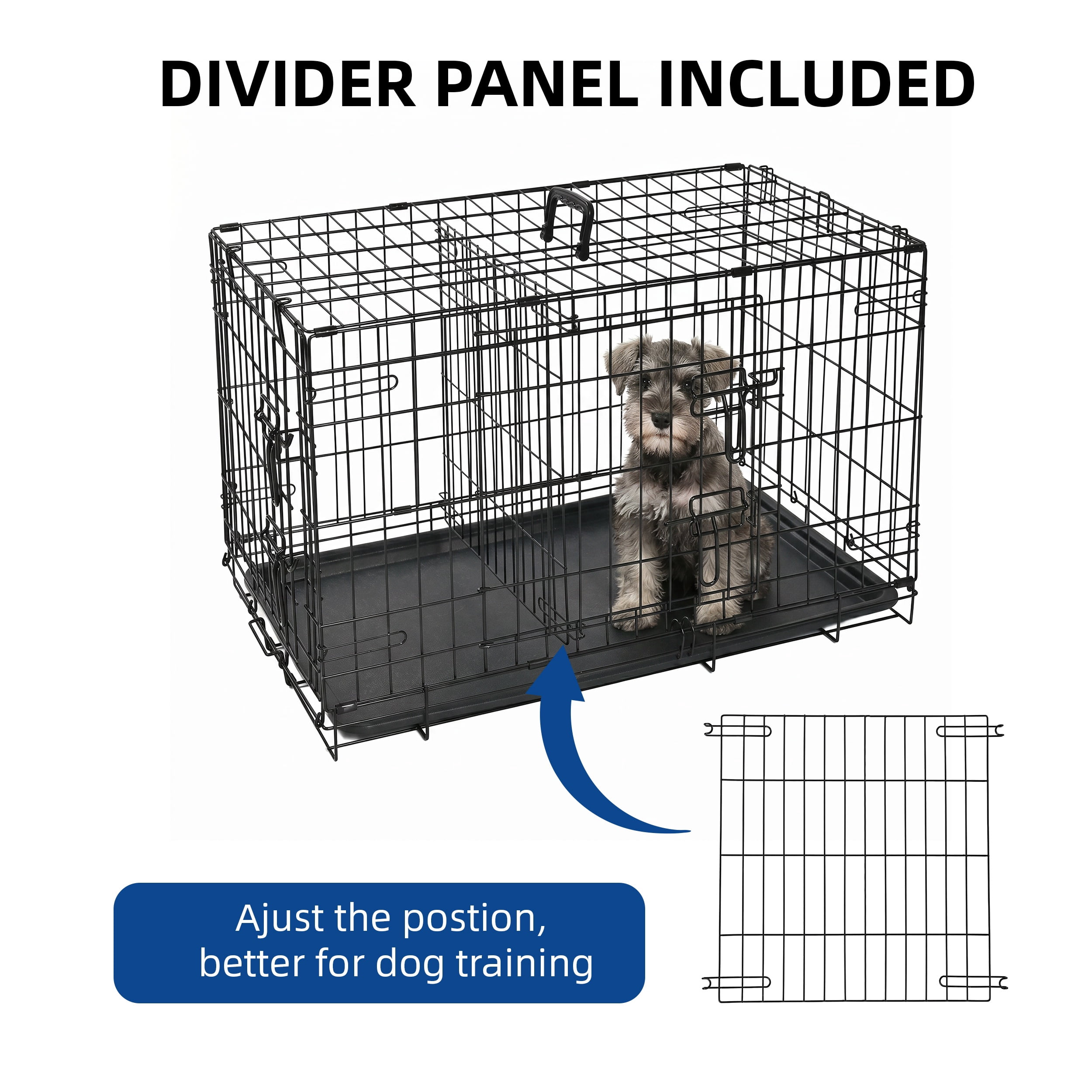 ABC Pet Folding Metal Dog Crate, Durable Double-Door Wire Pet Kennel with Leak-Proof Tray,42.5x28x30inch