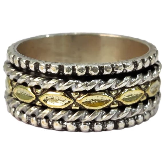 Latest Spinner Band, Meditation Ring, 925 Sterling Silver Ring, Spinning Thumb Ring, Two Tone Ring, Fidget Ring, Handmade Jewelry, Christmas Oxidized, Womans Band Ring, Anxiety Ring, Mans Band Gifts