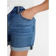 thumbnail image 5 of Time and Tru Women's Mid Rise Roll Cuff Denim Shorts, 4" Inseam, Sizes 0-20, 5 of 6