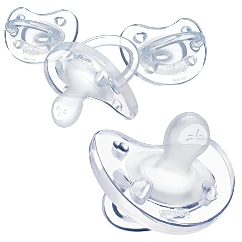 Chupete de Silicona 100% Suave PhysioForma de Chicco para Bebés, 0-6 meses, Transparente, Tetina Ortodóntica, Libre de BPA, 4 unidades con Estuche de Esterilización