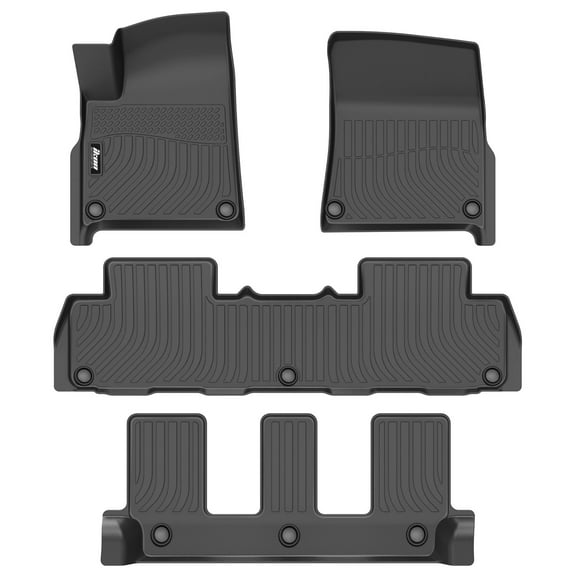 Ikon Motorsports 3D Molded TPE Floor Mats Compatible with 2022-2024 Rivian R1S All Models Black All Weather Waterproof Anti-Slip Floor Liners, Front 2nd Row Interior Accessories 4PCS