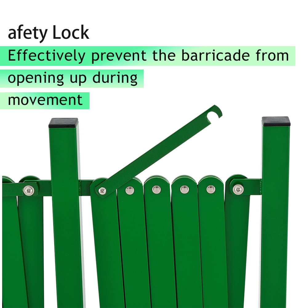 Industrial Expandable Metal Barricade, 16 FT, Green, Portable Safety Barrier with Casters, Flexible Fence Mobile Barrier Gate