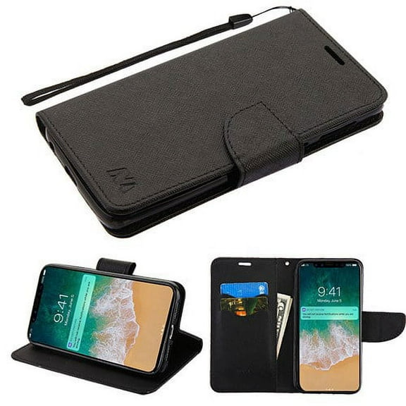 Apple iPhone Xs Max (6.5 Inch) - Pattern Flip Wallet Case Cover Stand Pouch Book Magnetic Buckle with Hand Strap Black Liner Phone Case for Apple iPhone Xs Max