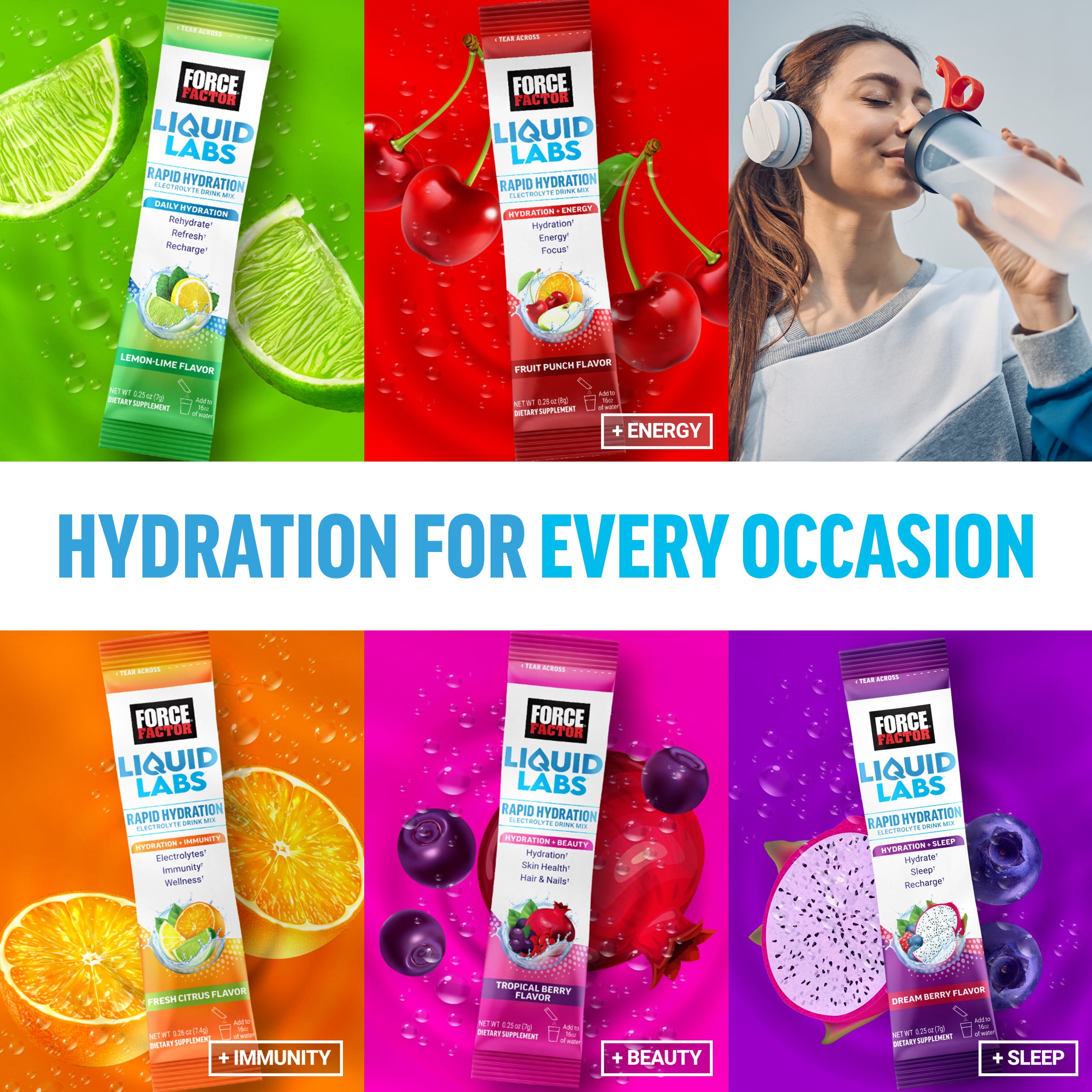 Force Factor Liquid Labs Electrolyte Powder, Hydration Powder with 5 Electrolytes, Vitamins, Minerals & Antioxidants, Tropical Fruit, 20 Stick Packs