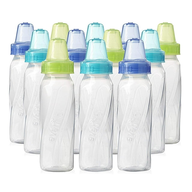 Botellas Classic Twist de Evenflo Feeding en Verde/Azul/Naranja de 8 Onzas, Paquete de 12