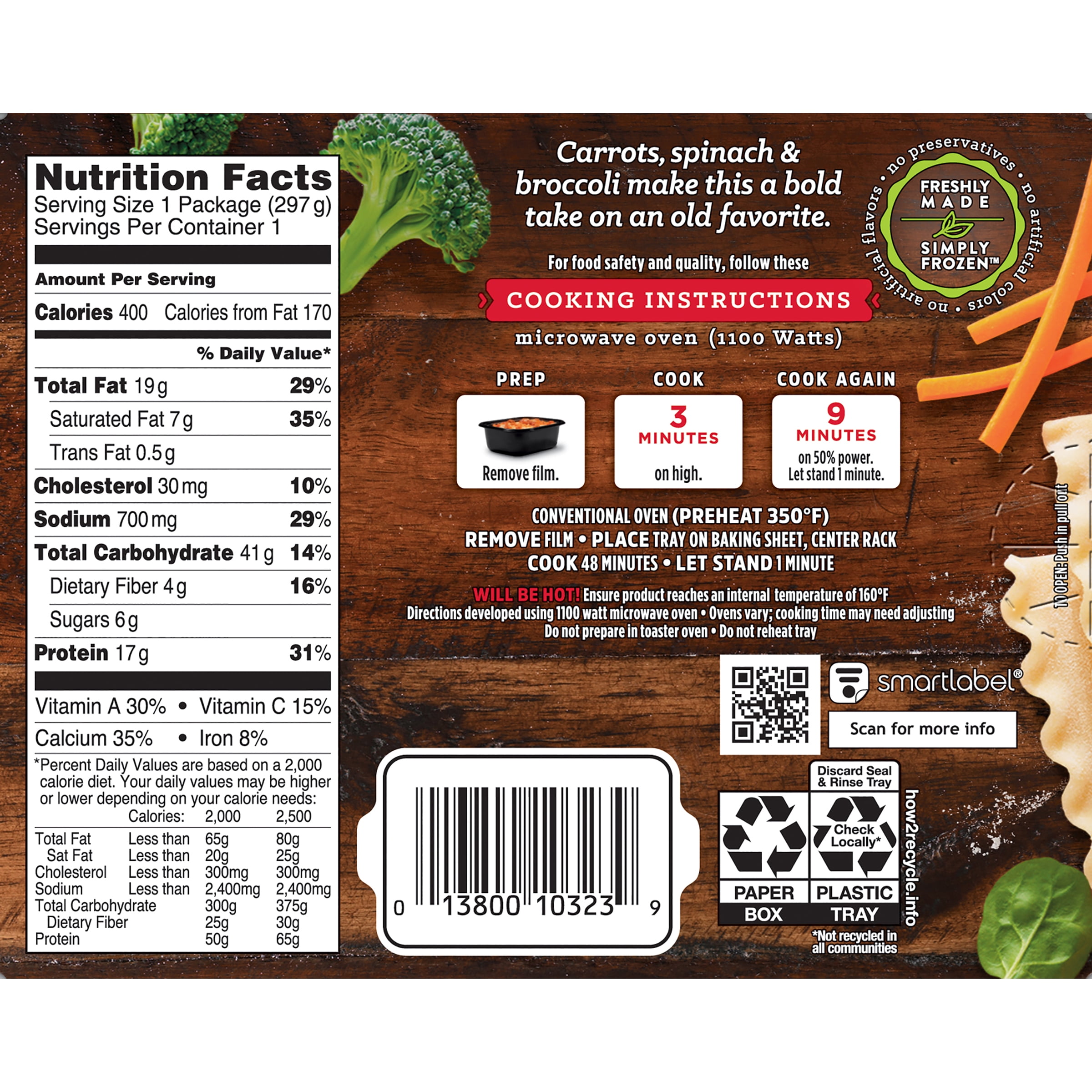 Case of 12, Stouffer's, Vegetable Lasagna Meal, 10.5 oz