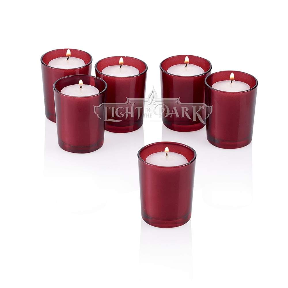 Red Frosted Glass Round Votive Candle Holders with Citronella Yellow