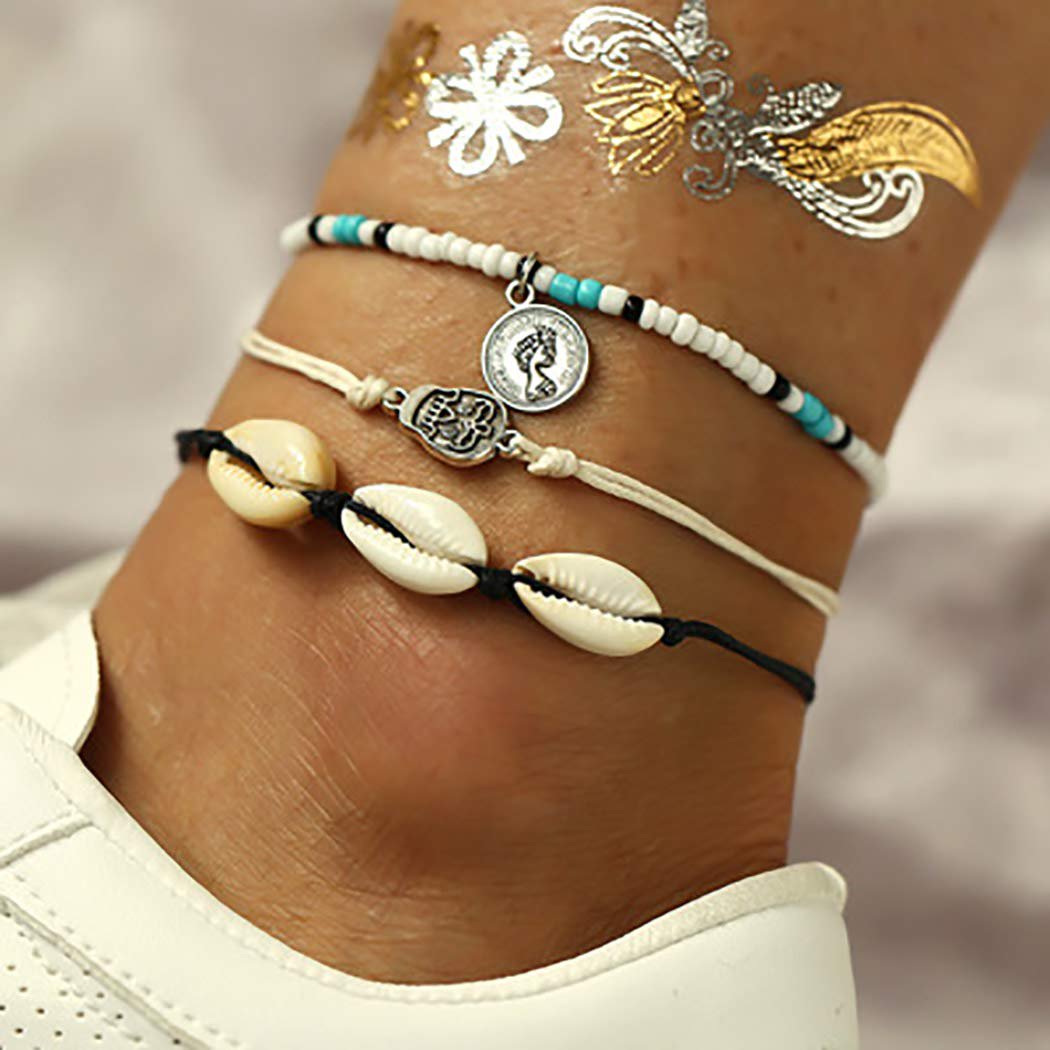 FDeigenr Boho Layered Cowrie Shell Anklets Chain Woven Conch Shell Foot  Chain Star Skull Beach Jewelry 3pcs for Women and Girls (Shell Skull) |  Walmart Canada