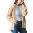 thumbnail image 2 of Fuzzy Cardigan Sweaters for Women V Neck Button Down Soft Knit Sweater Long Sleeve Cardigan Sweater Coat Light Khaki S, 2 of 9
