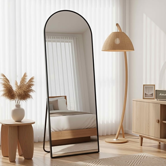 MAYEERTY 57x20in Aluminum Full-Length Mirror, Arch Shape Tempered Glass With Stand, Black