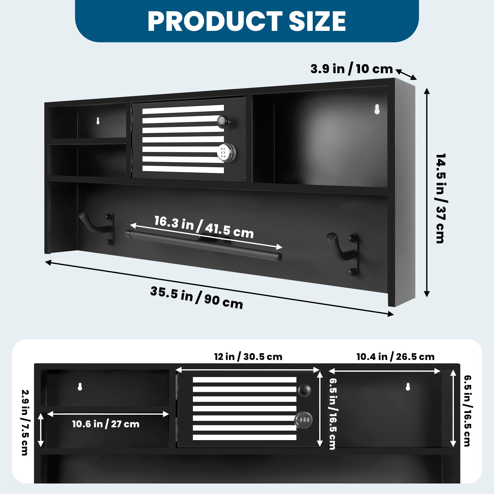 Police Gear Rack with Hooks,  Tactical Duty Gear Rack Decor with Password Lock Safe, Police Gear Stand Wall-Mounted