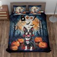 thumbnail image 2 of Happy Halloween Vampire Boston Terrier BOO with Pumpkins Fun and Spooky Quilt Bedding Set Gentleman Dog Lover Gifts 1 Blanket Bed Cover 2 Pillowcases - 00018, 2 of 5