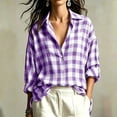 thumbnail image 2 of Noric Women Collared Gingham Plaid Button Down Shirt Loose Fit Long Sleeve Roll Tab Cuff Casual Tops, 2 of 9