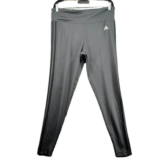 adidas Womens Climalite 3 Stripe Carbon High Waist Tights,Gray,Medium