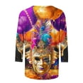 thumbnail image 5 of QATAINLAV 2025 Blouse Mardi Gras Tops for Women Daily Tshirt 3/4 Sleeve Blouse Mask Print Top Carnival Costume O Neck Casual Shirt Multicolor XL, 5 of 6