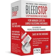 First Aid Powder for Blood Clotting, Trauma Kit, Blood Thinner Patients, Camping Safety, and Survival Equipment for Moderate to Severe Bleeding Wounds or Nosebleeds - 4 (15g) Pouches