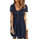 thumbnail image 2 of Vestido con botones delanteros y cuello en V, manga corta, talle alto, vestido delantero con botones para mujer, primavera, verano, azul grisáceo, XXL, 2 of 6