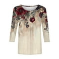 thumbnail image 3 of KIHOUT New Womens Spring Shirts Ladies Fashion Printed Loose T-shirt 3/4 Sleeves Blouse Round Neck Casual Tops, 3 of 5