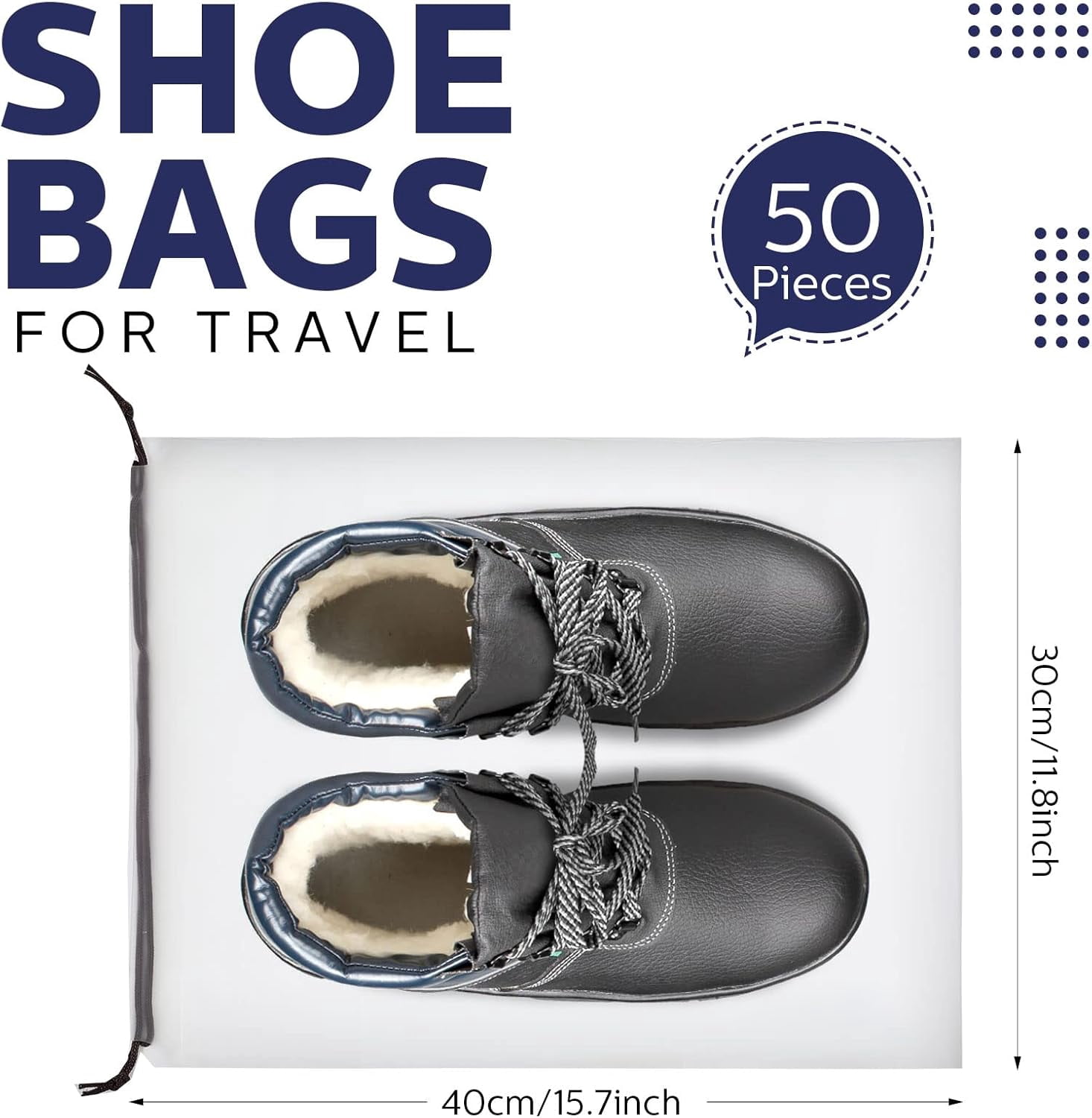 50 Pcs Translucent Shoes Bags for Travel Storage Large Clear Drawstring Bags Plastic Portable Shoe Organizer Pouch (Classic,11.8 x 15.7 Inches)