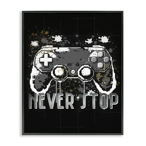 Stupell Industries Never Stop Game Controller Entertainment Painting Black Framed Art Print Wall Art, 11 x 14